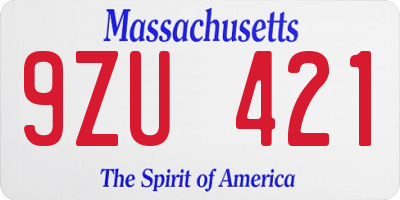 MA license plate 9ZU421