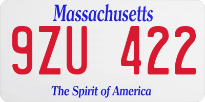 MA license plate 9ZU422