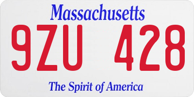 MA license plate 9ZU428