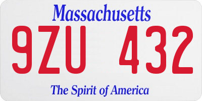 MA license plate 9ZU432