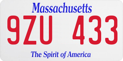 MA license plate 9ZU433