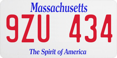 MA license plate 9ZU434