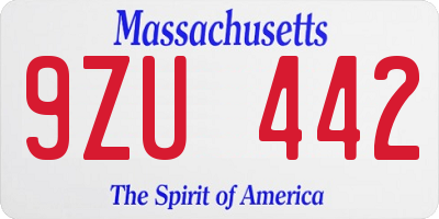 MA license plate 9ZU442