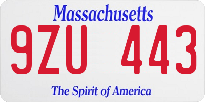 MA license plate 9ZU443