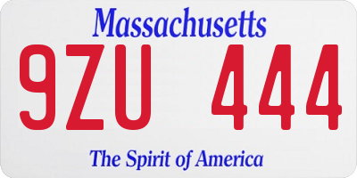 MA license plate 9ZU444