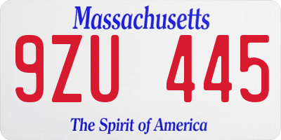 MA license plate 9ZU445