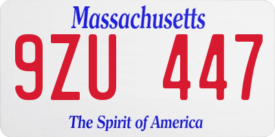 MA license plate 9ZU447