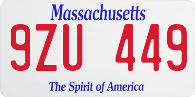 MA license plate 9ZU449