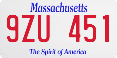 MA license plate 9ZU451