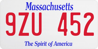 MA license plate 9ZU452