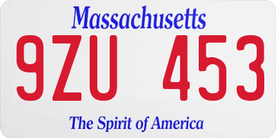 MA license plate 9ZU453