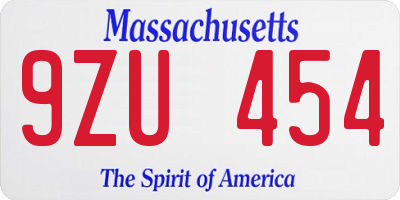 MA license plate 9ZU454