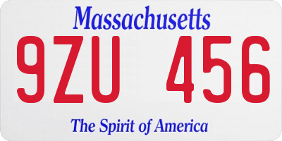 MA license plate 9ZU456