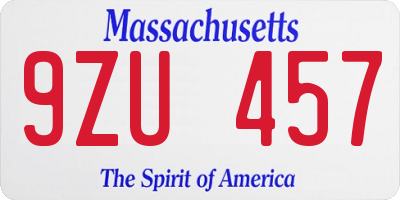 MA license plate 9ZU457