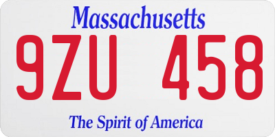 MA license plate 9ZU458