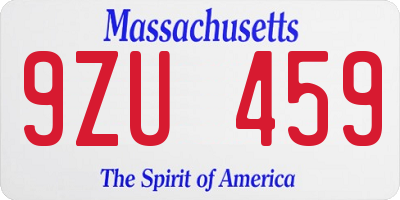 MA license plate 9ZU459