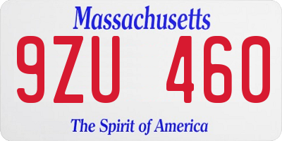 MA license plate 9ZU460