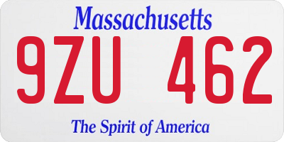 MA license plate 9ZU462