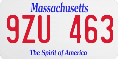 MA license plate 9ZU463