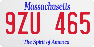 MA license plate 9ZU465