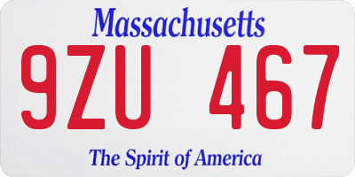 MA license plate 9ZU467