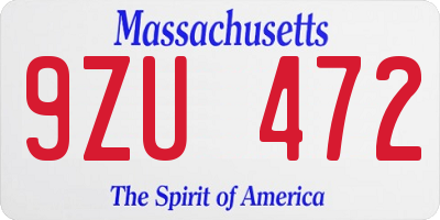 MA license plate 9ZU472