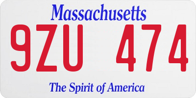 MA license plate 9ZU474