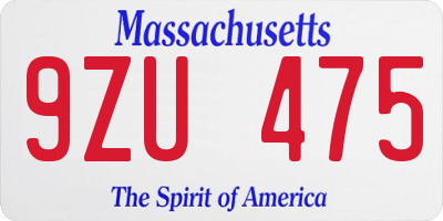 MA license plate 9ZU475