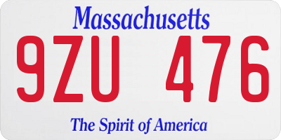 MA license plate 9ZU476