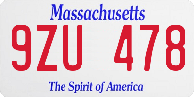 MA license plate 9ZU478