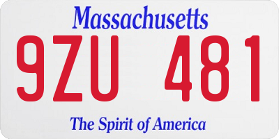 MA license plate 9ZU481