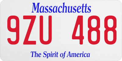 MA license plate 9ZU488