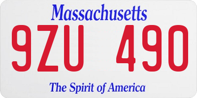 MA license plate 9ZU490