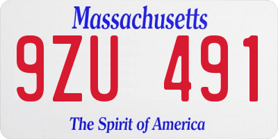 MA license plate 9ZU491