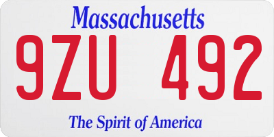 MA license plate 9ZU492