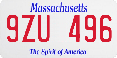 MA license plate 9ZU496