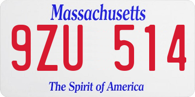 MA license plate 9ZU514