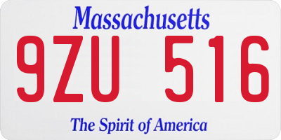 MA license plate 9ZU516