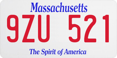 MA license plate 9ZU521