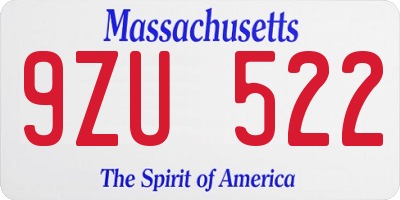 MA license plate 9ZU522