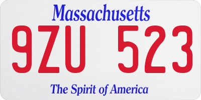 MA license plate 9ZU523