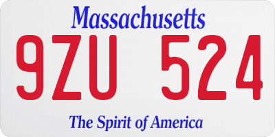 MA license plate 9ZU524