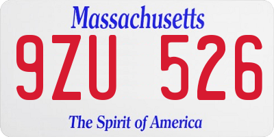 MA license plate 9ZU526