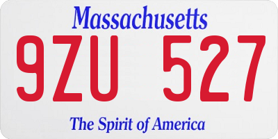 MA license plate 9ZU527