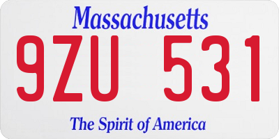 MA license plate 9ZU531