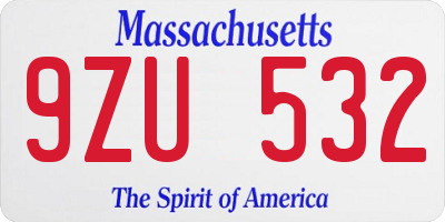 MA license plate 9ZU532