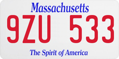 MA license plate 9ZU533