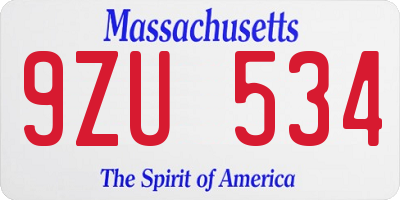 MA license plate 9ZU534