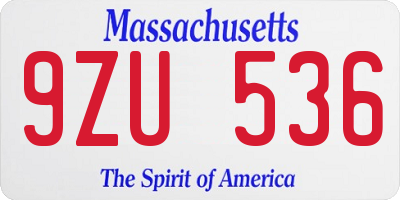 MA license plate 9ZU536