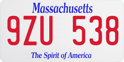 MA license plate 9ZU538